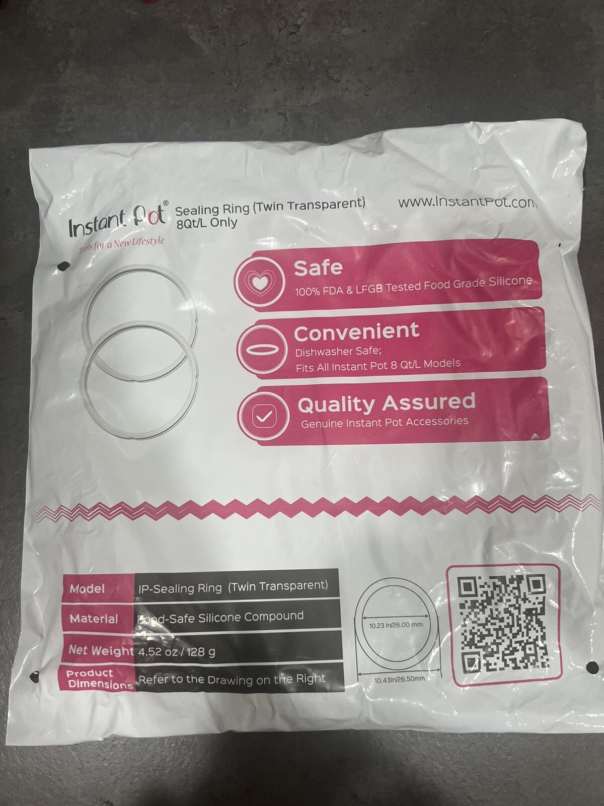 Instant Pot OEM Sealing Ring Gasket 2-pack for 8 quart pressure cooker, Clear-image