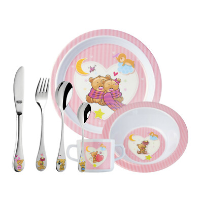 Kinderbesteck Set 7 teilig mit Teller Müslischale Mug mit Name personalisiert
