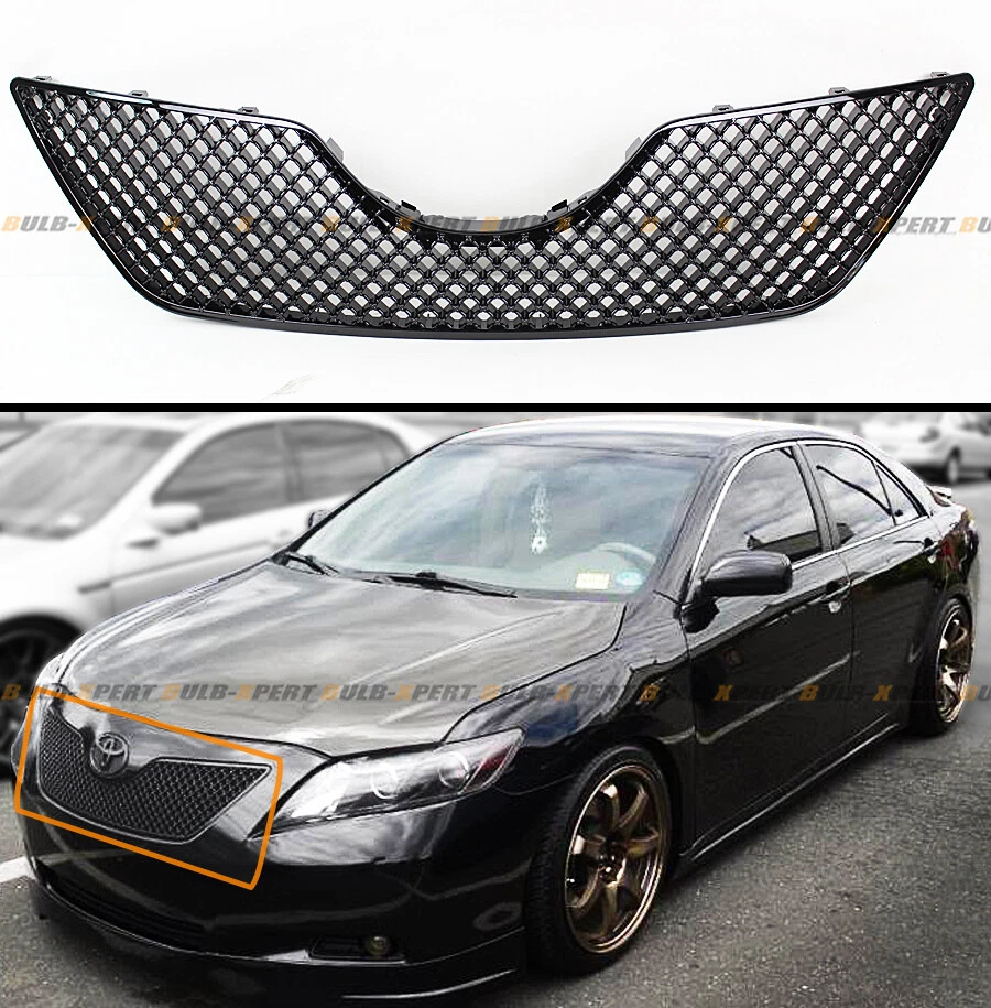 PARA 2007-2009 TOYOTA CAMRY BLACK OUT JDM 3D GRADE FRONTAL DE DIAMANTE GRADE DE MALHA - Imagem 2 de 4