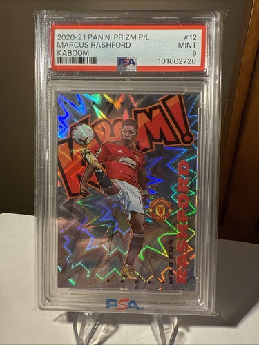 2020-21 Panini Prizm Primere League Soccer Marcus Rashford Kaboom card #12 PSA 9