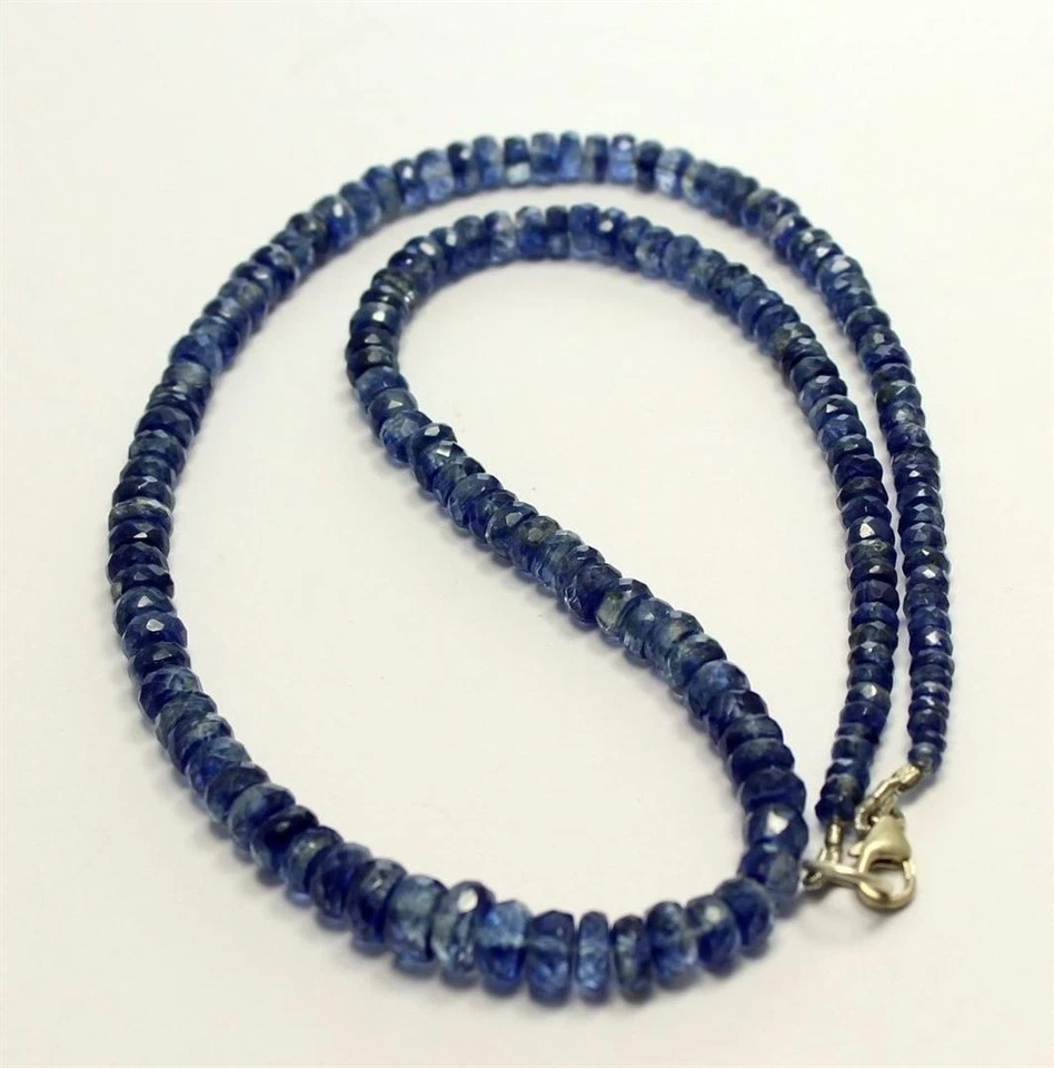 Cianite Pietra Preziosa Catena Cyanit Sfaccettato Collier Blu Donna 47 CM - Immagine 3 di 3