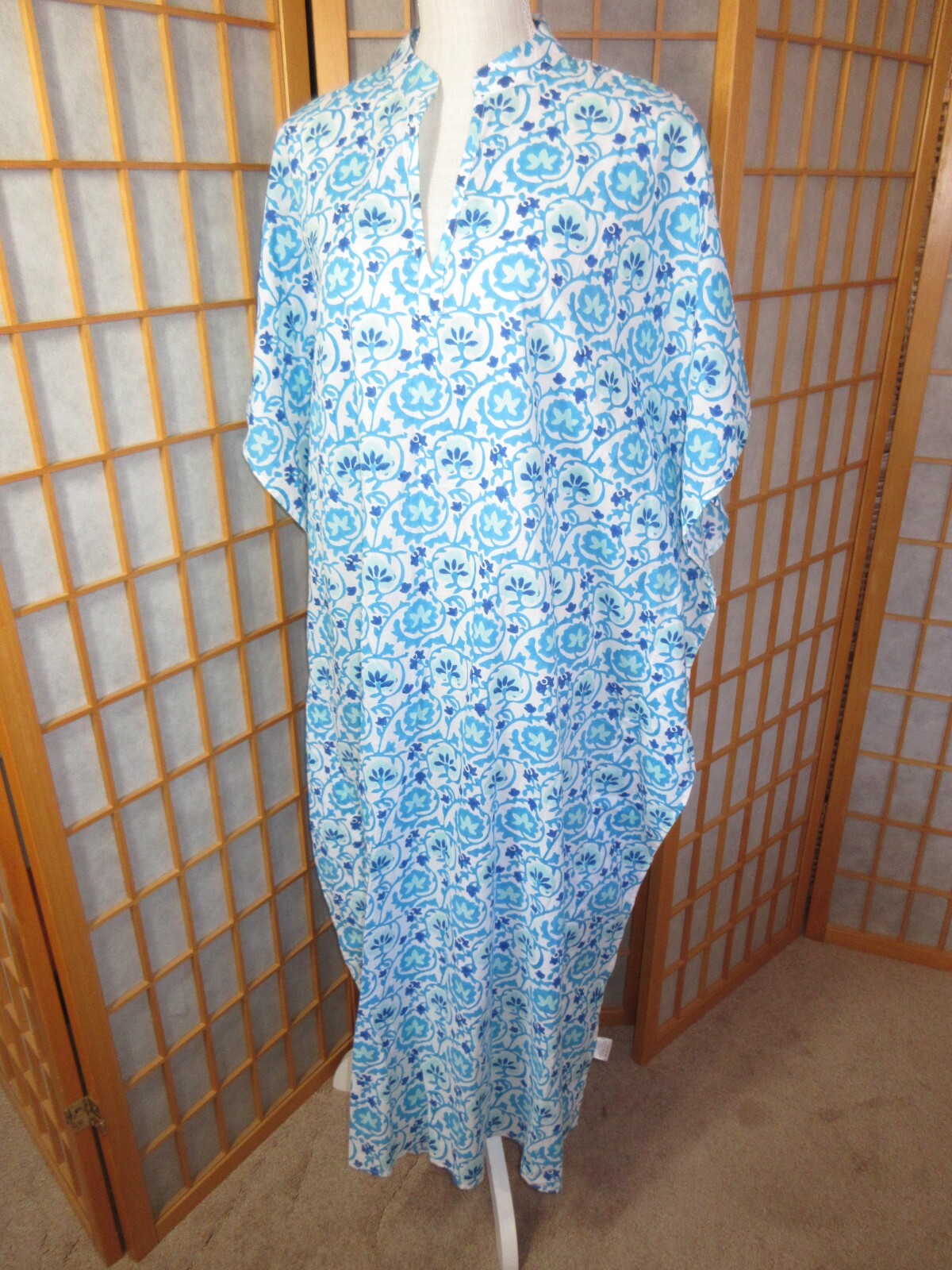Olivia James The Label Turquoise/Blue/Sea Green/Wh Floral Cotton Caftan SZ LG