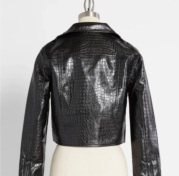  ModCloth Medium Crocodile Rock Faux Leather Moto Jacket - Image 2 of 4