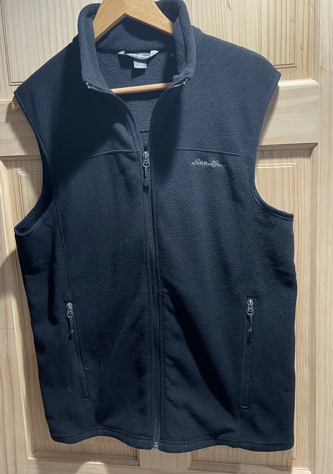 Eddie Bauer Mens Black Zip Sleeveless Casual Fleece Vest Jacket Size Medium