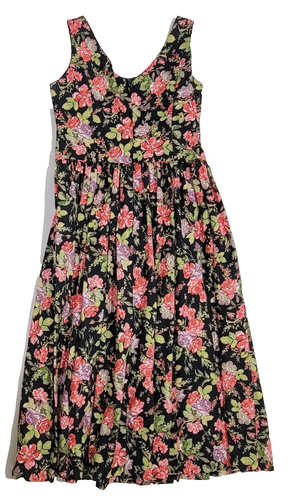Vintage Laura Ashley Floral Dress Long Cottagecore Prairie Size 12 Black Flower - Picture 3 of 13
