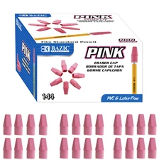 BAZIC Pink Latex Free Pencil Tops Erasers, Arrowhead Caps Erasers, 144 count