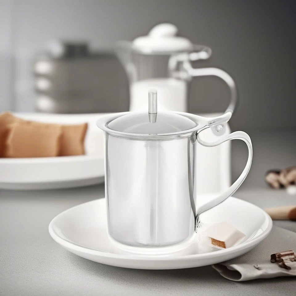 Crema Winco de acero inoxidable con cubierta, 10 onzas, mediana, metálica Foto 2 de 4