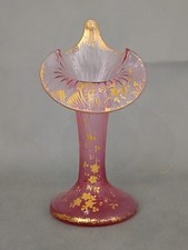 Superbe soliflore vase en verre rose émaillage doré