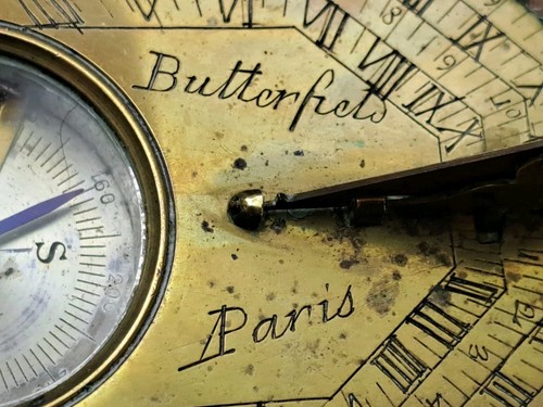 Antique Signed Butterfield in Paris Brass Sun Dial. 17th / 18th century