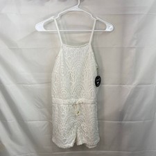NEW Poof Girl youth girl's white lace lined tie waist romper casual stretch XL