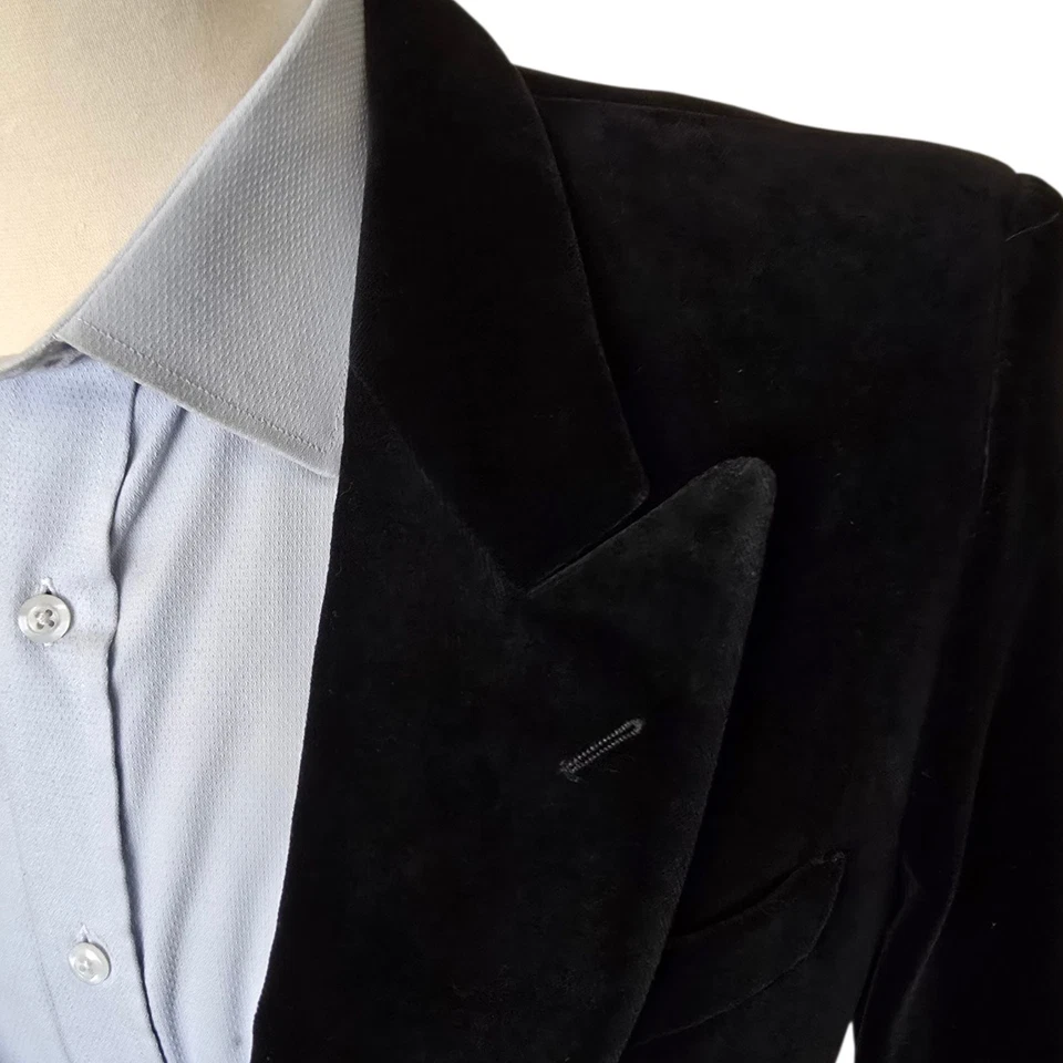 Nueva Chaqueta de Cena de Terciopelo De Colección 39L Delgada Doble Pecho Pico Solapa Años 70 38L Foto 3 de 4