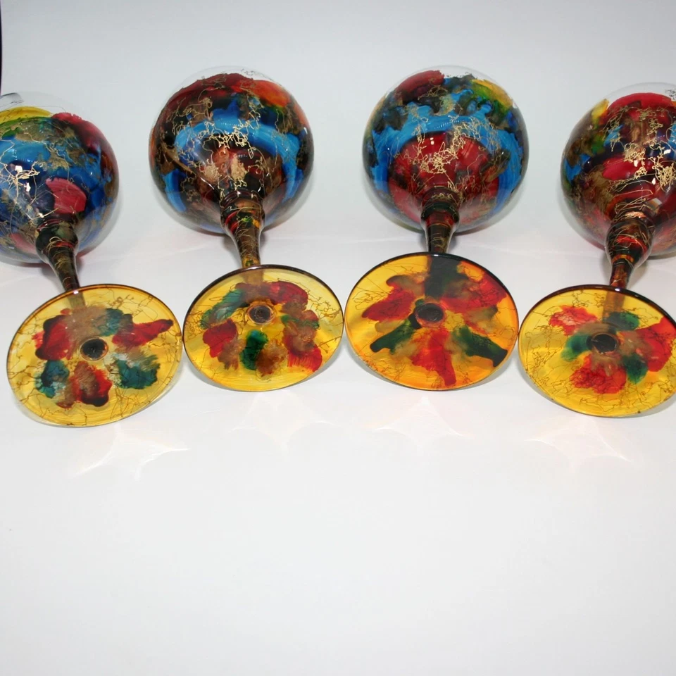 Monaco by Monarch Crystal White Wine Glasses Set 4 Red Blue Yellow Gold Accent - Image 3 of 4