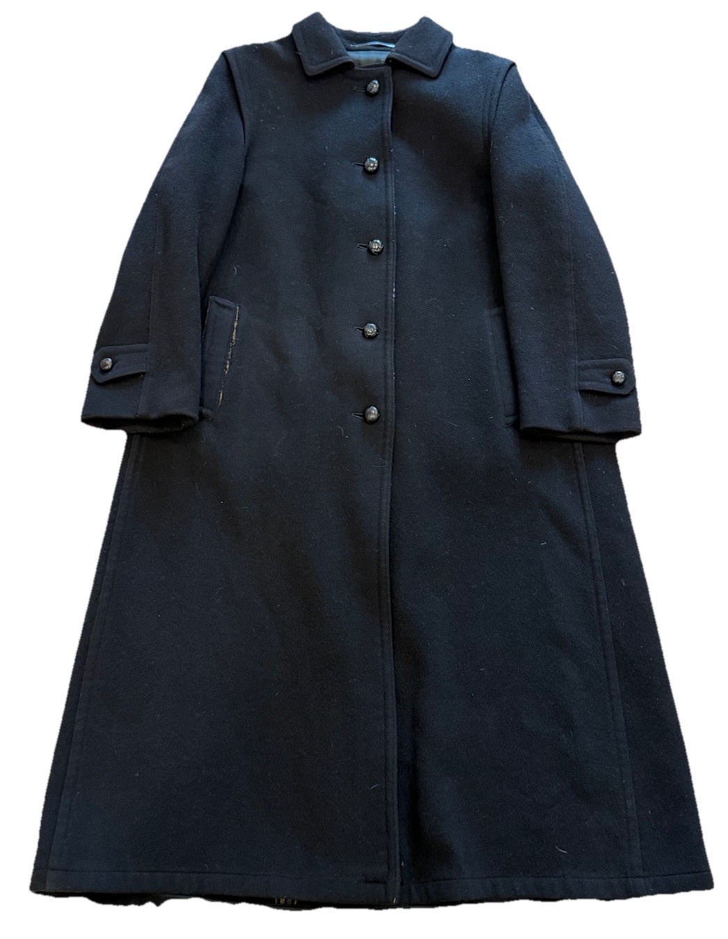 Vintage Salko Exclusiv Black Wool Cashmere Overcoat Button Men’s Large 47.5x20.5