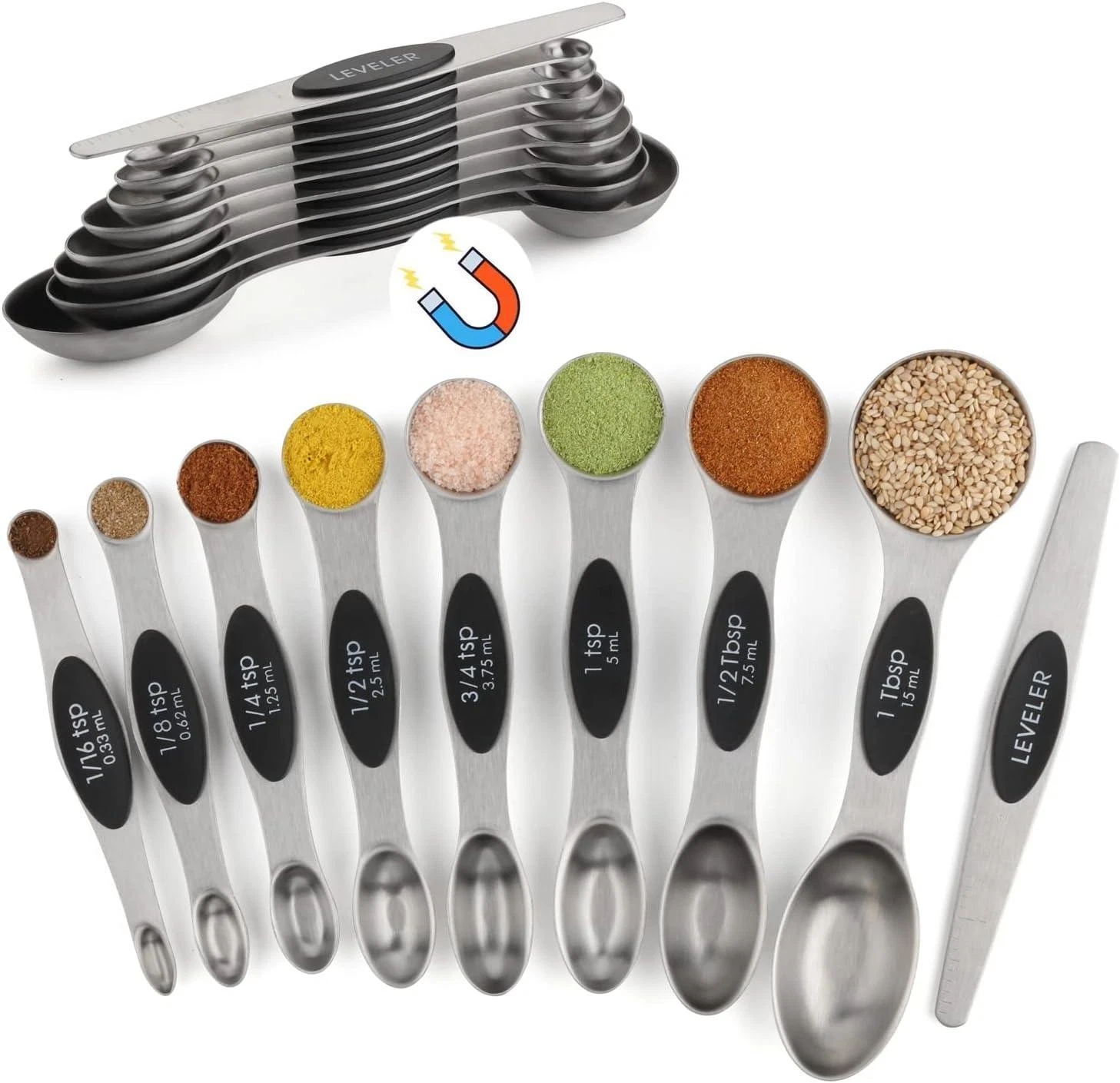 Magnetic Dual Measuring Spoons—stackable Stainless Steel Set
Opens in a new window or tab