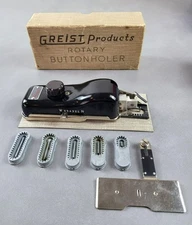 Vintage Greist Rotary Buttonholer Attachment in Box Manual 5 Attachments  JH1502