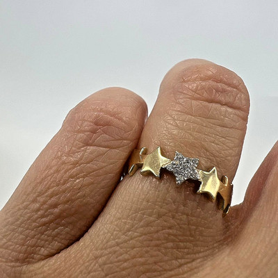 Ring Italy Star Band with White Zircon Accents Size 6.11 1.5gNew 14K Solid Gold