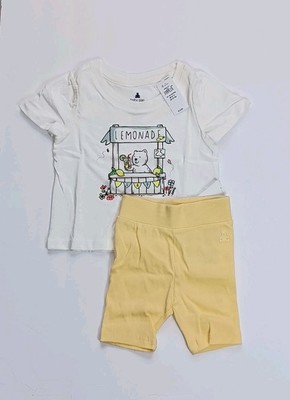 NWT Baby GAP Girl's Lemonade Graphic Print Shirt & Shorts Set Size 12-18 M