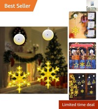2Pcs Snowflake LED Window Lights - Warm White, Battery Operated for Holiday C...