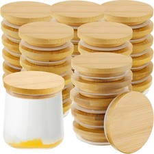 36pk Bamboo Yogurt Jar Lids - Reusable Wood Lids for Oui Jars w/ Silicone