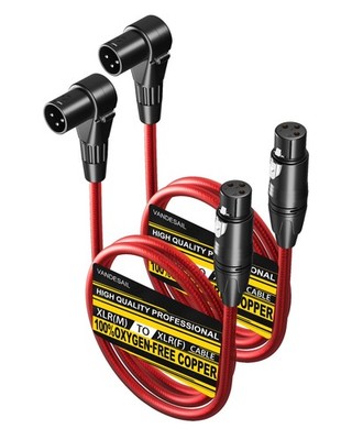 3 ft XLR Microphone Cable - Right Angle Male to Straight Female - 2 Pack Pro