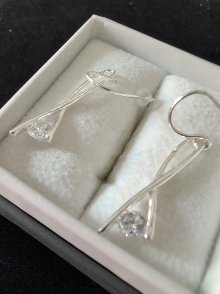 Sterling 925 White Topaz Dangle Earrings Artist Made Hand Created Artwork - Image 3 of 4