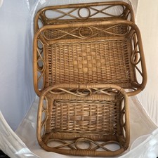 Set Boho Chic Bamboo Trays. Baskets. Vintage. Wicker.