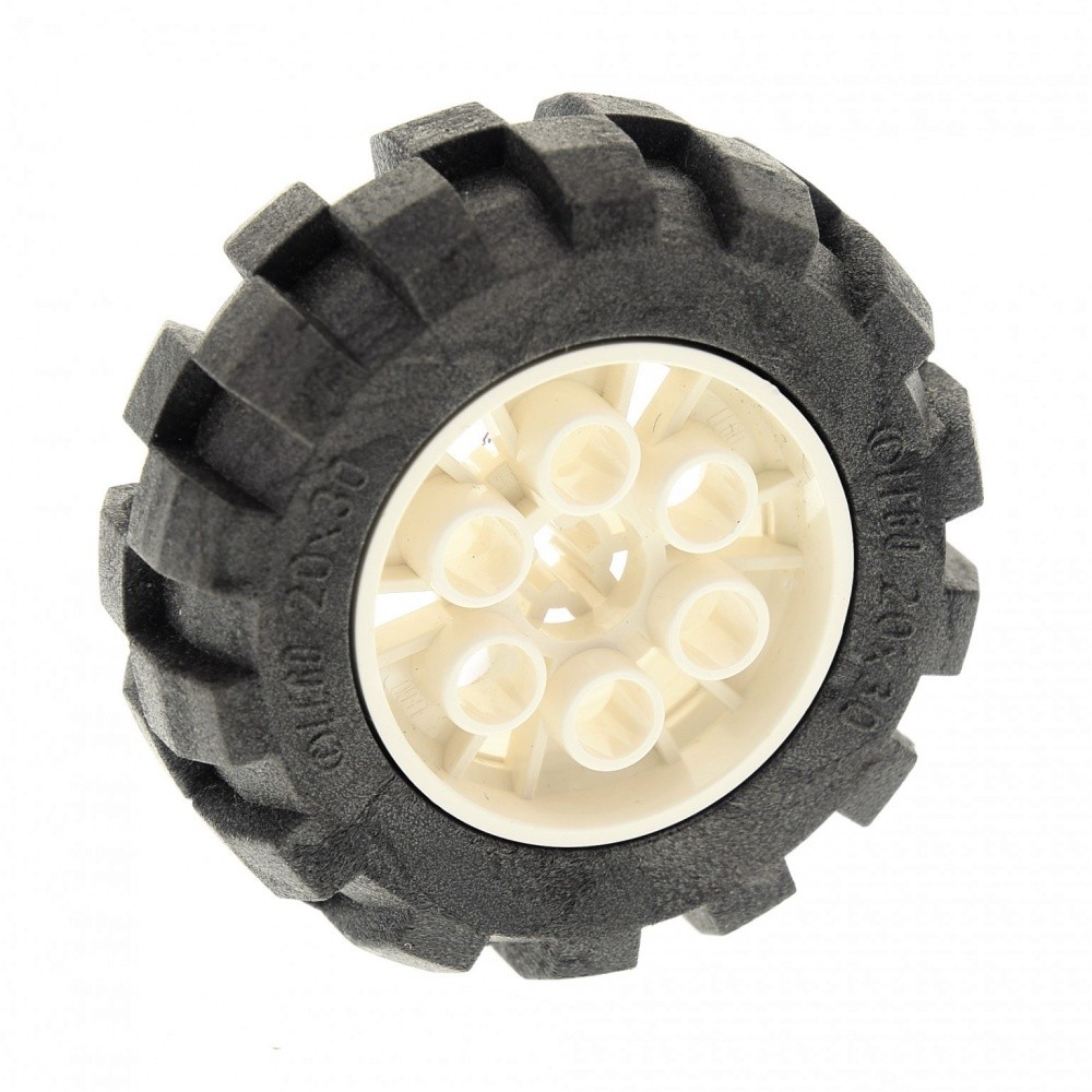1x Lego Technic Wheel 20x30 Black Rim White Tire Hard 8840 2857 4266c01