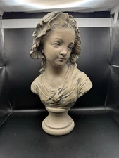 Antique Compostition Signed Composition Bust Of French Peasant Girl Grinam Niam