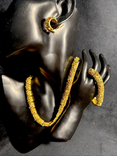 Vintage 1960s D'ORLAN Costume Jewelry Set Necklace Bracelet Earrings