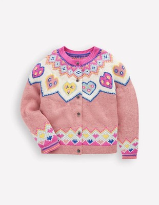 Neu Boden Mädchen Edie Fair Isle Strickjacke Herz Größe 5-6 Jahre Strick Neu mit Etikett