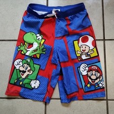 super mario swim trunks Youth Medium Boys Lined At Knee Length