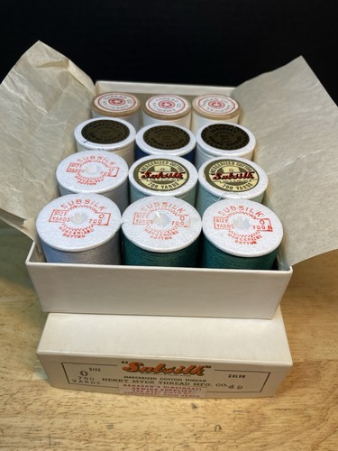 Rare Vintage Mercerized Cotton Sewing Thread Assorted Lot Of 12 w/ Box