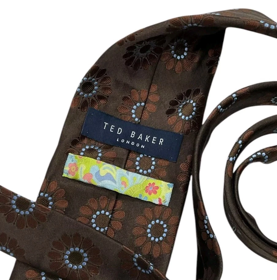 TED BAKER Silk Tie USA Brown Blue Floral W:3.6" EUC - Image 2 of 4