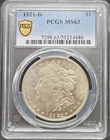 1921-D $1 Morgan Silver Dollar, PCGS MS 63, Strong Strike Detail!