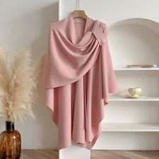Women's Knit Poncho Cape Wrap Shawl Cashmere Feel Taupe Open Front One Size