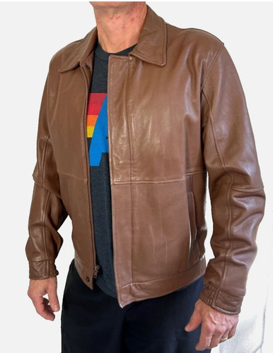 Vintage 80s Leather Bomber Jacket Size 38 Countess Mara Brown Collar Lined Zip - Image 1