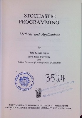 Stochastic Programming: Methods and Applications Sengupta, Jati K.: 2132296