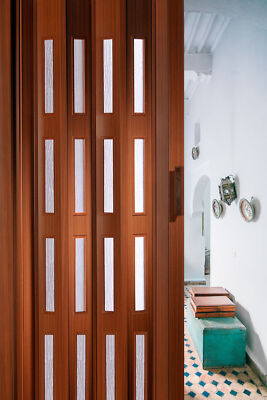 Forte Kunststoff Falttür Luciana 88,5 x 202 cm Mahagoni Schiebetür 3D 4 Fenster