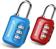 GIVERARE 2 Pack Combination Lock 3-Digit Padlock Keyless Resettable Luggage L...