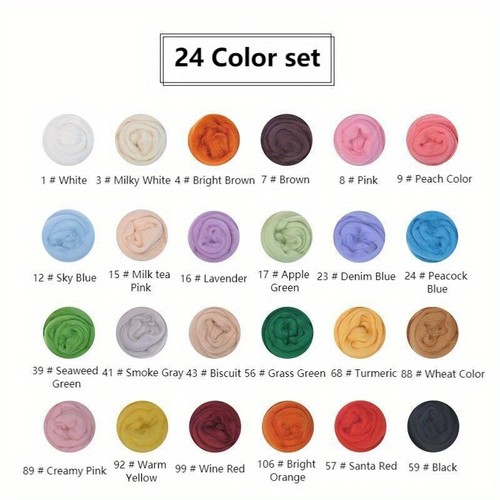 24/36pcs Color Wool Needle Felting Set-Single Color Australian Wool Roving Top - Picture 6 of 14