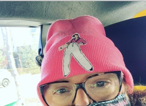 Beanie hat Harry Styles patch Neon Pink 