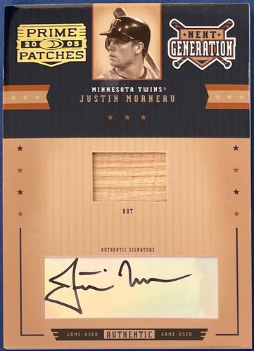 /150 JUSTIN MORNEAU Autografo, Pipistrello 2005 Prime Patch Next Generation #NG-11 - Foto 5 di 9