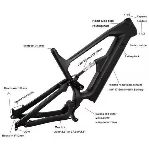 Dengfu E10 Ebike Kit Full Suspension Carbon Fiber EMTB Frame Bafang M560 750W - Picture 17 of 17