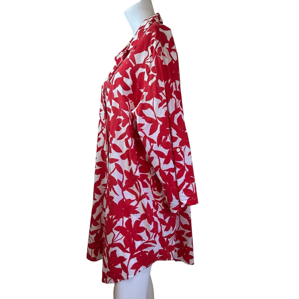 La Blanca Red & White Floral Button Down Swim Cover Up One Size - Image 2 of 4