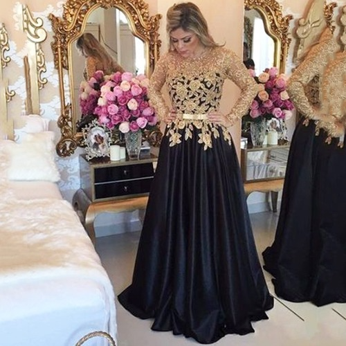 gold lace Evening Dresses Long Sleeves 