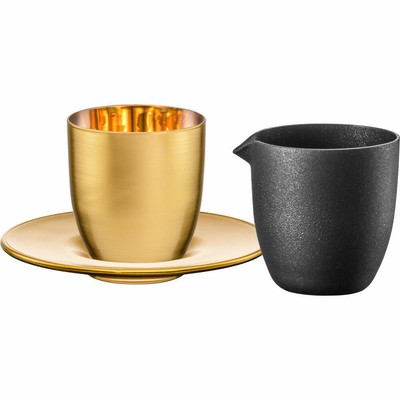 Eisch Affogato-Set Cosmo 3-tlg. Espressoglas Untersetzer Kännchen Gold Schwarz