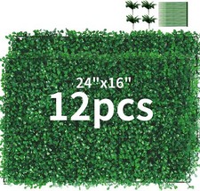 12PCS 24"x16" Artificial Boxwood Mat Wall Hedge Decor Privacy Fence Panels Grass