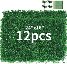 12PCS 24"x16" Artificial Boxwood Mat Wall Hedge Decor Privacy Fence Panels Grass