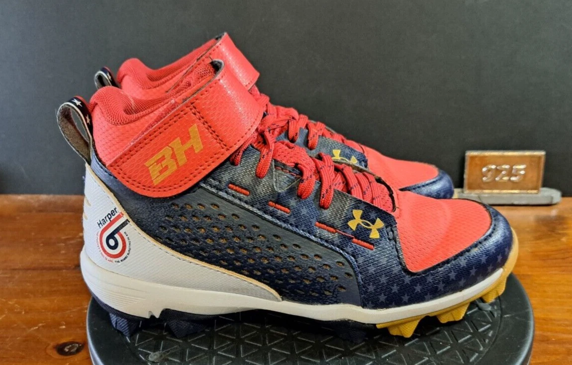 Under Armour Boys Harper 6 Mid RM LE 3024326 100 Red Baseball Cleats Shoes 2Y