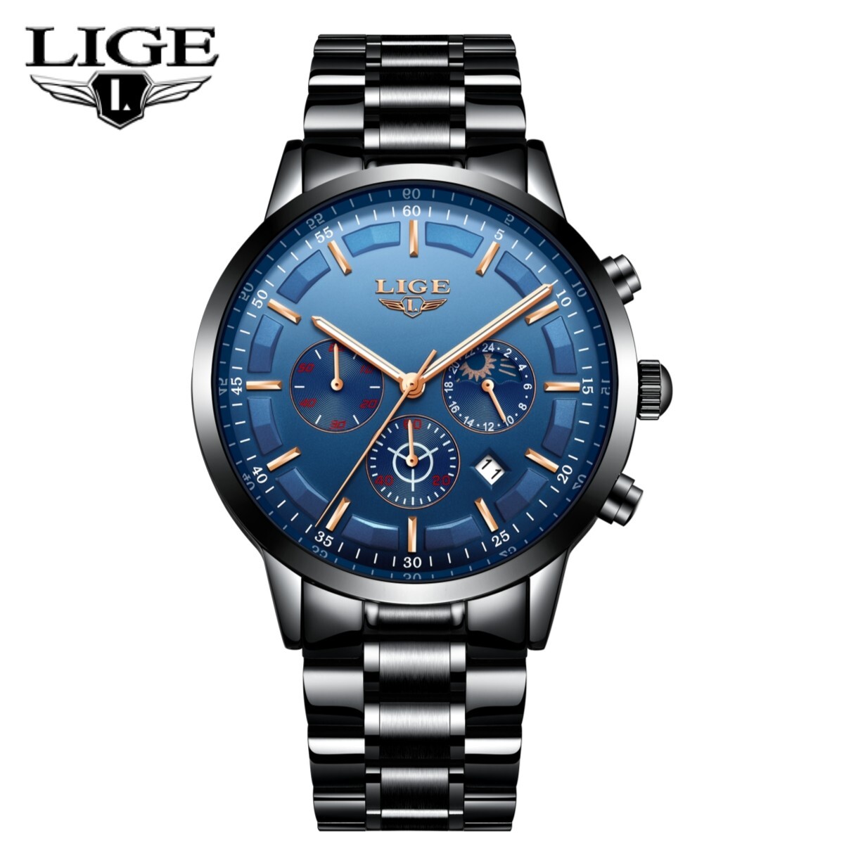 Montre quartz lumineux calendrier LIGE montre étanche acier pour homme